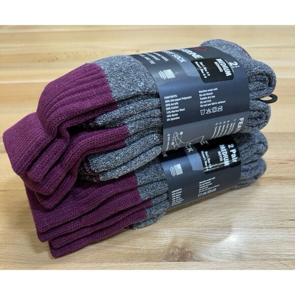 Wolverine Women's Wool Boot Socks sz M 6-9 MAROON Lot of 2 pks   4 Pairs Total - Picture 2 of 5